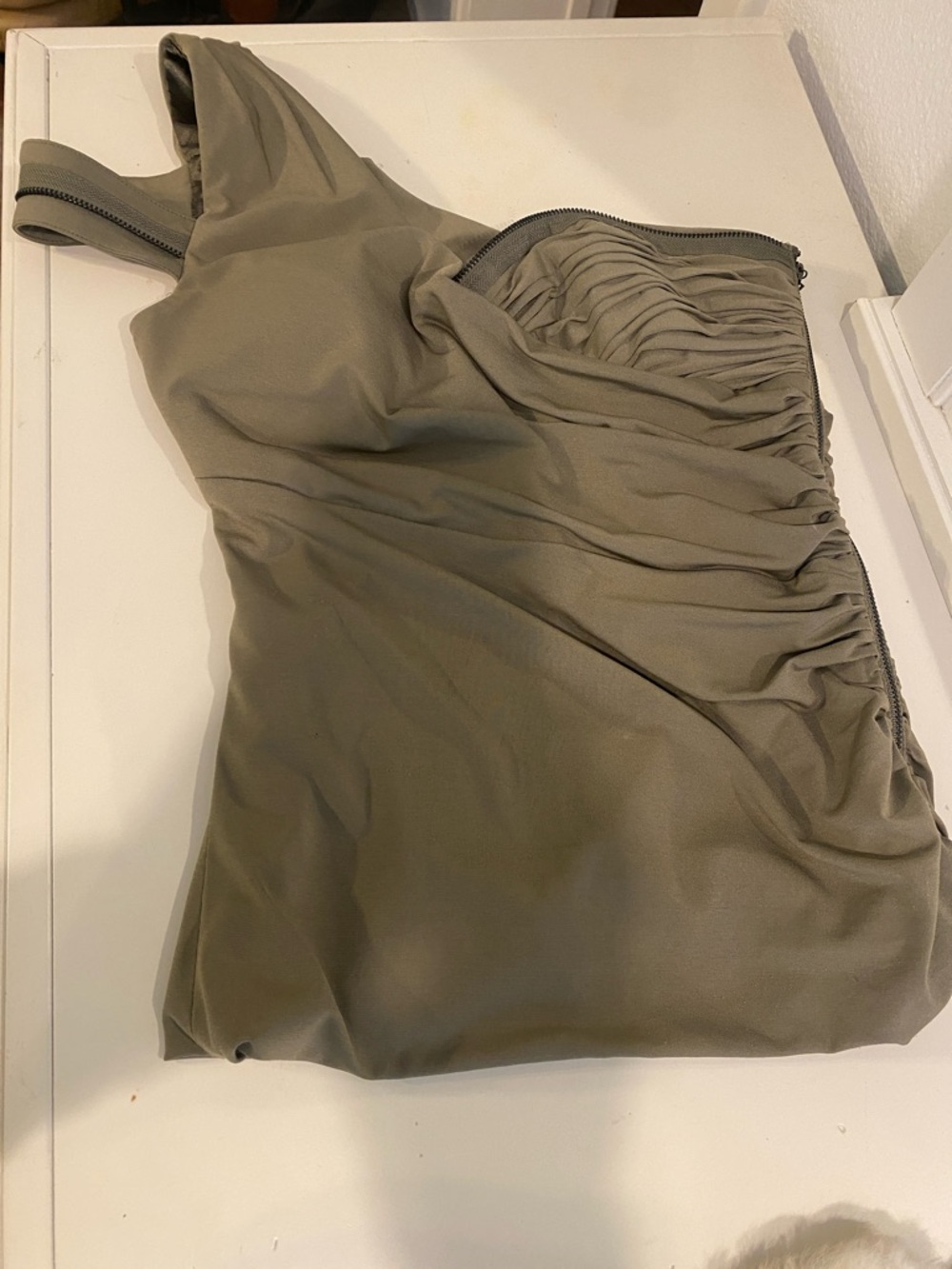 bebe Kardashians Olive Green One-Shoulder top